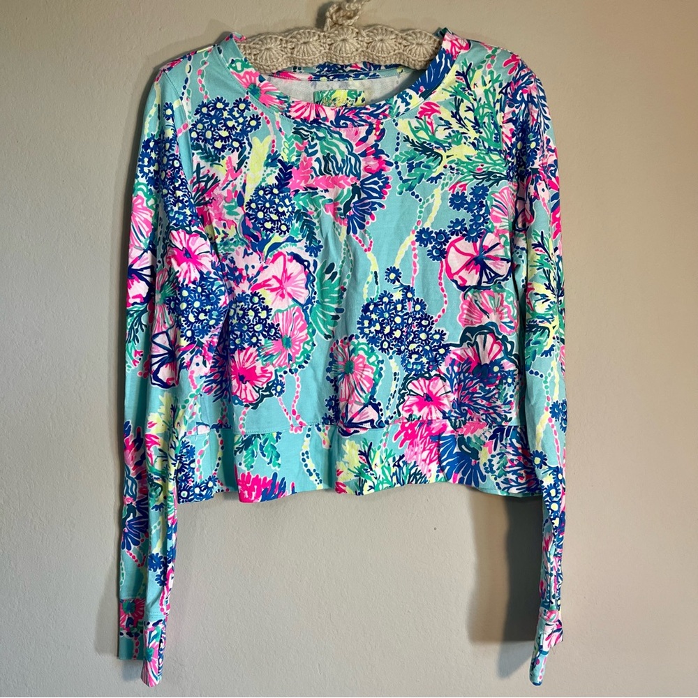 Lilly Pulitzer Luxletic Alex Crewneck Pullover Sweatshirt Beach You To It Large